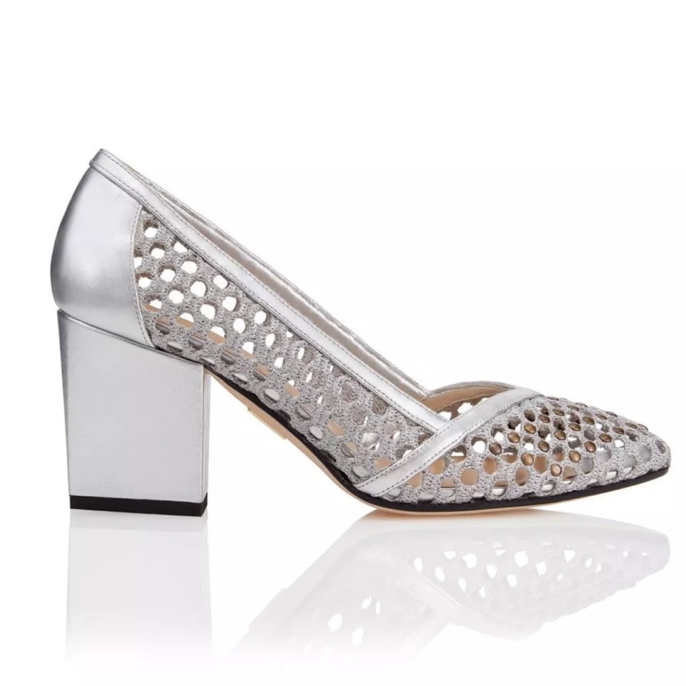 Tamara Mellon Silver Metallic Crochet Twiggy Pumps – 75mm Heels NYE 39 / 9 - Picture 2 of 7